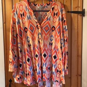 Lucky Brand 3X Printed Top with 3/4 length sleeve